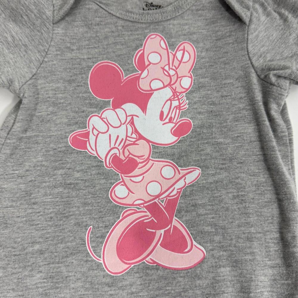 Disney Baby by Okie Dokie Baby Girls Size 6M Minnie Mouse Bodysuit Gray Pink - Picture 2 of 8